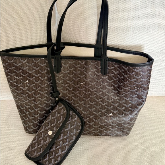 Goyard inspired Handbags - Designer inspired Black Tote with Pouch